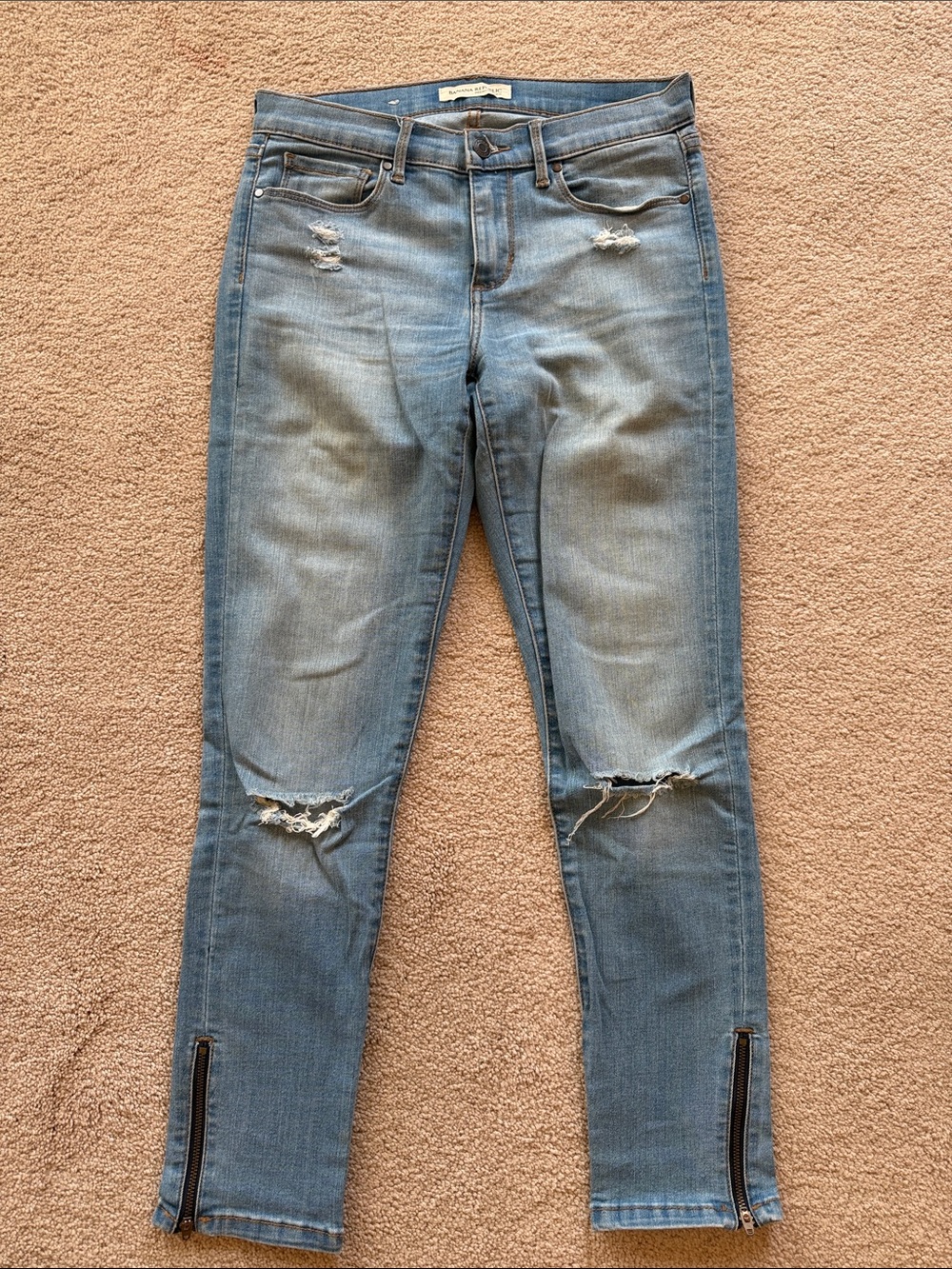 Banana Republic Light Blue Skinny Jeans with Knee Rips & Zip Hems